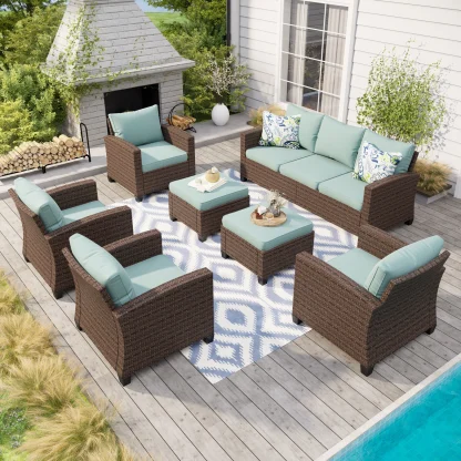 Wicker 9 - Person Garden Lounge Set with Cushions - Image 16