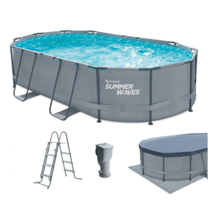 Summer Waves Frame Pool Complete Set, Oval 488 x 305 x 107 cm, Grey, Above Ground Pool Set