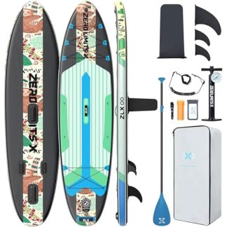 ZLX 10'6 Inflatable Stand Up Paddle Board, Extra Wide Stable Non-Slip Deck Pad, Unique Center Fin, Portable Paddleboard for Adults, Premium SUP for All Skill Levels